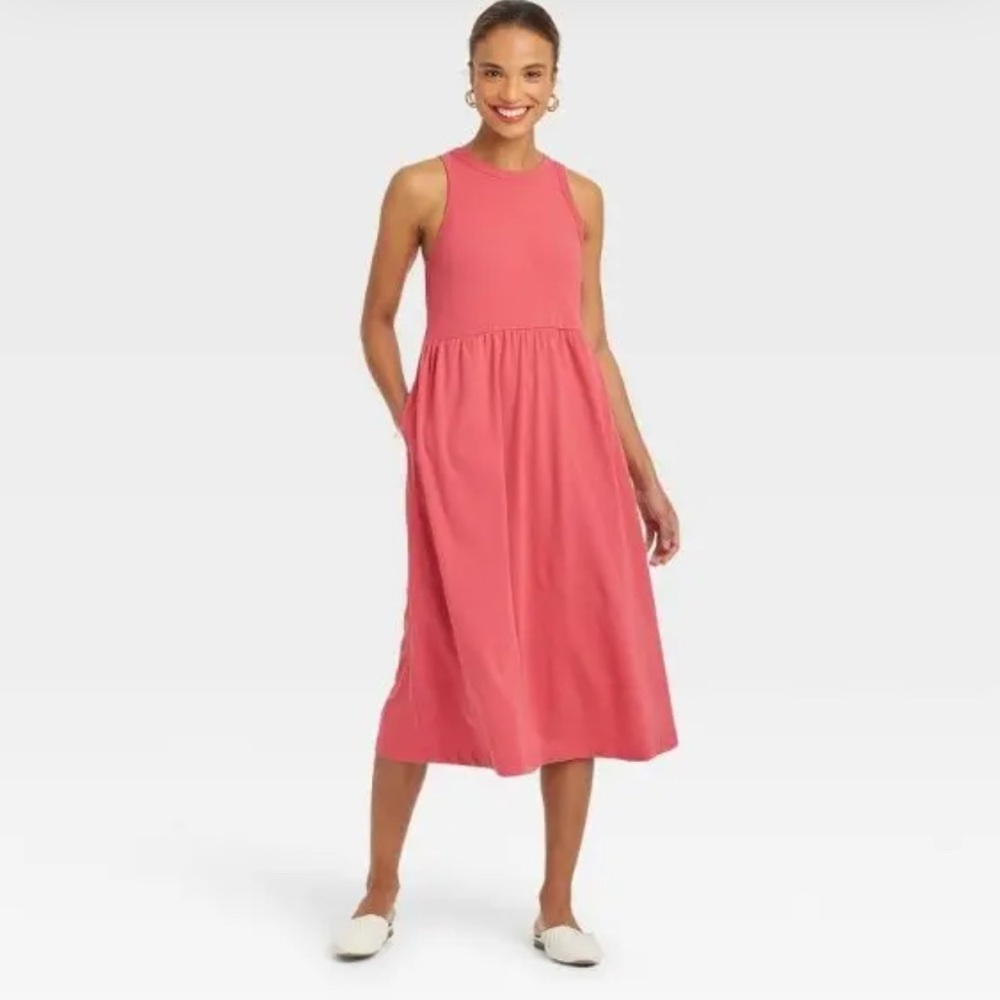 A New Day Women’s Pink Midi Dress with Pockets, Size XL
